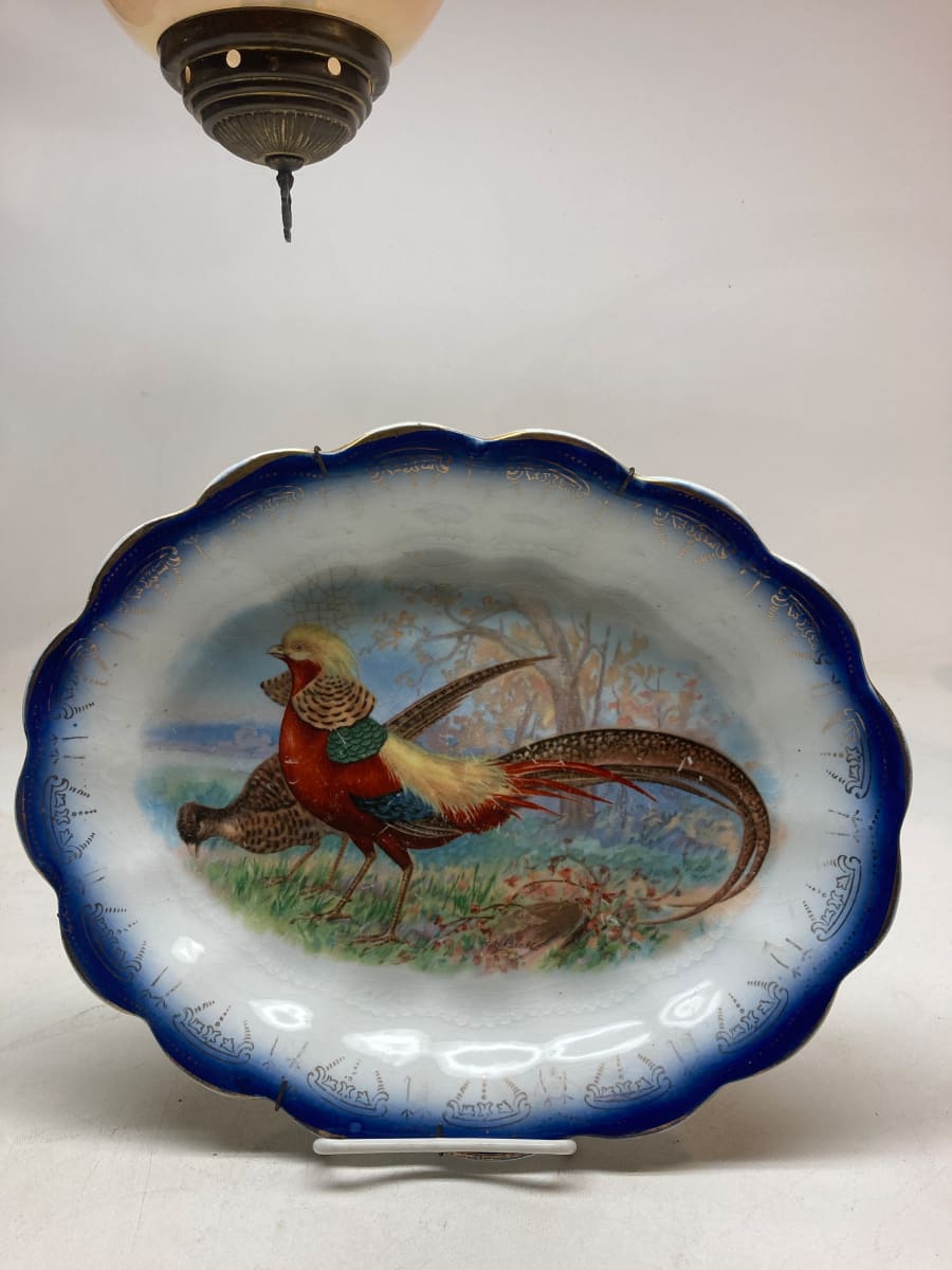 hand decorated porcelain pheasant serving plate 