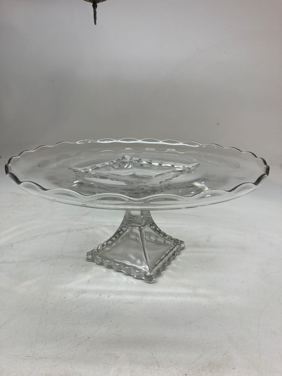 clear glass large cake plate, Image 3.