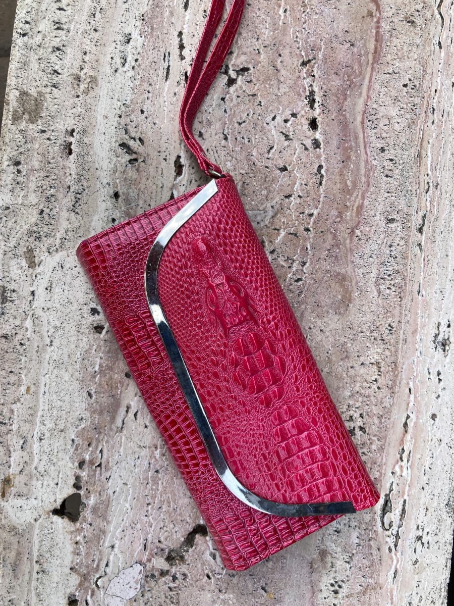 Pink alligator clutch bag 