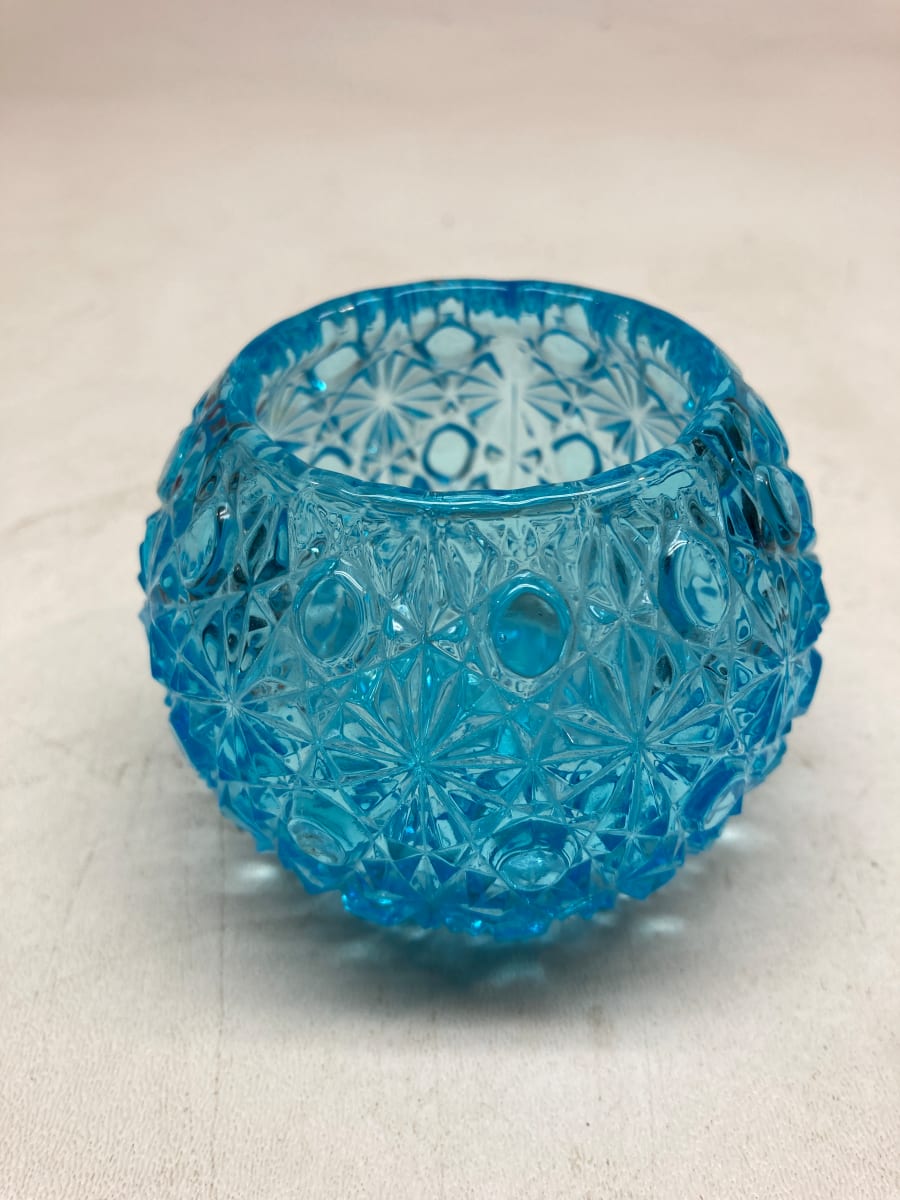 small blue daisy button bowl vase 