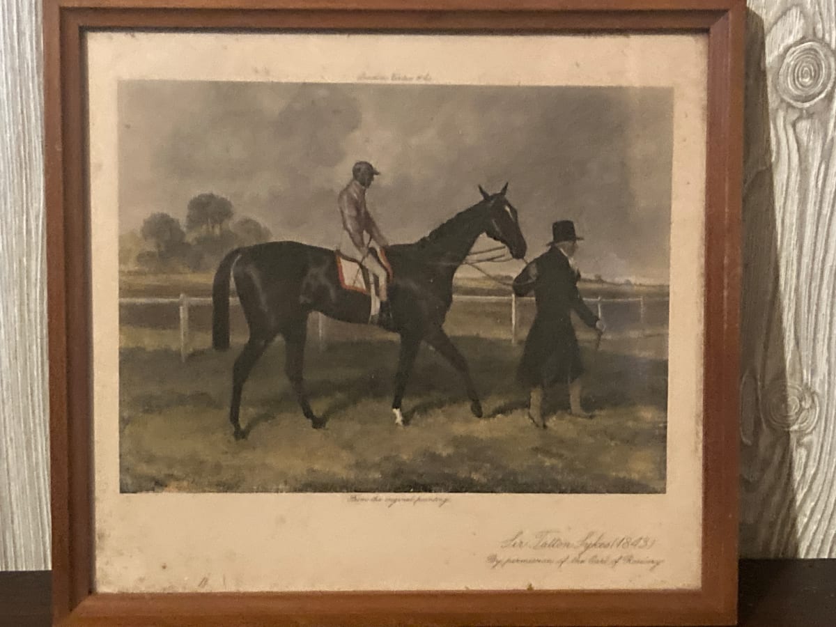 Framed racing horse engraving 