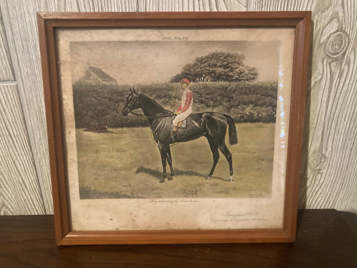 Framed racing horse engraving 