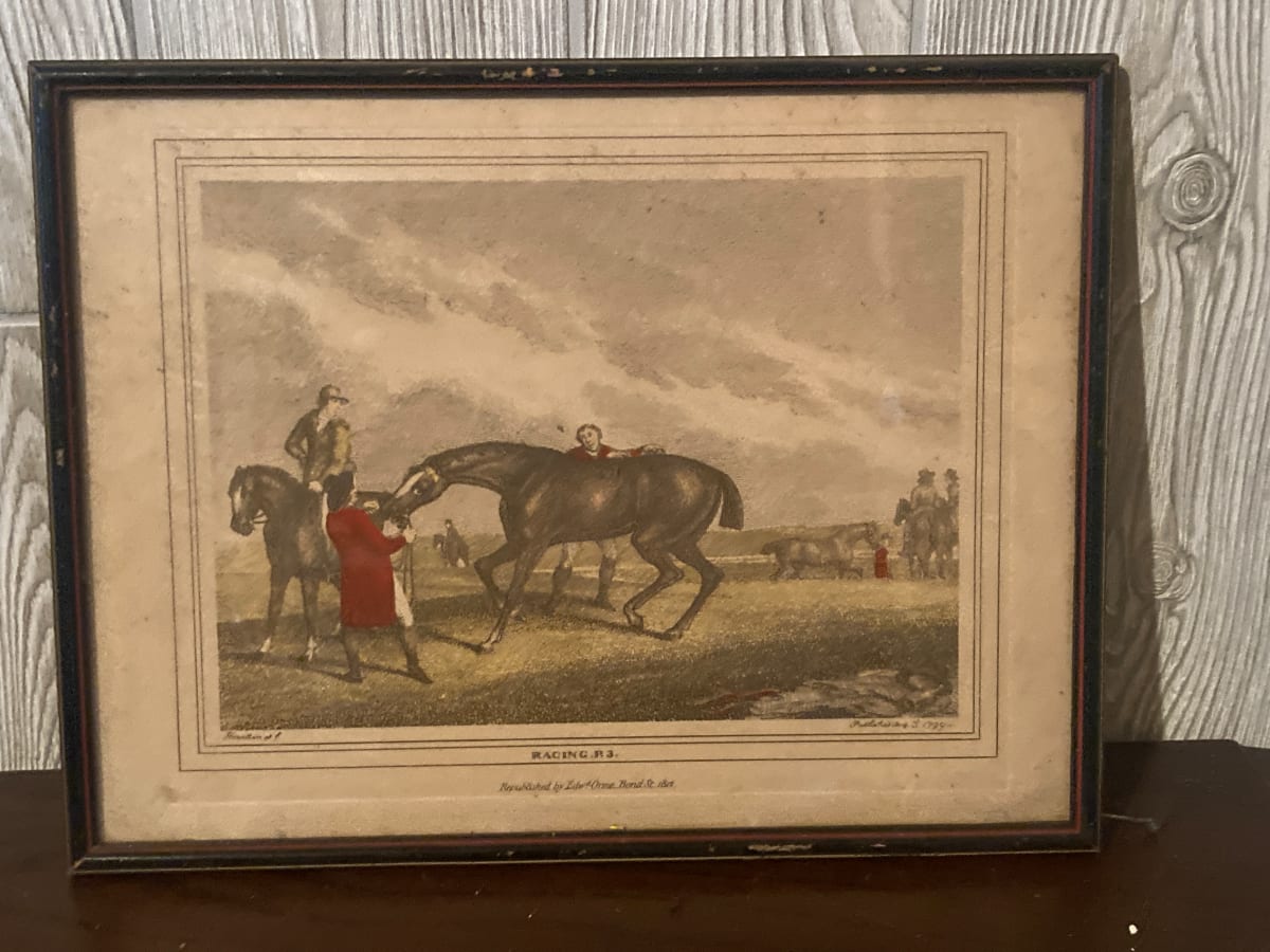 Framed racing horse engraving 