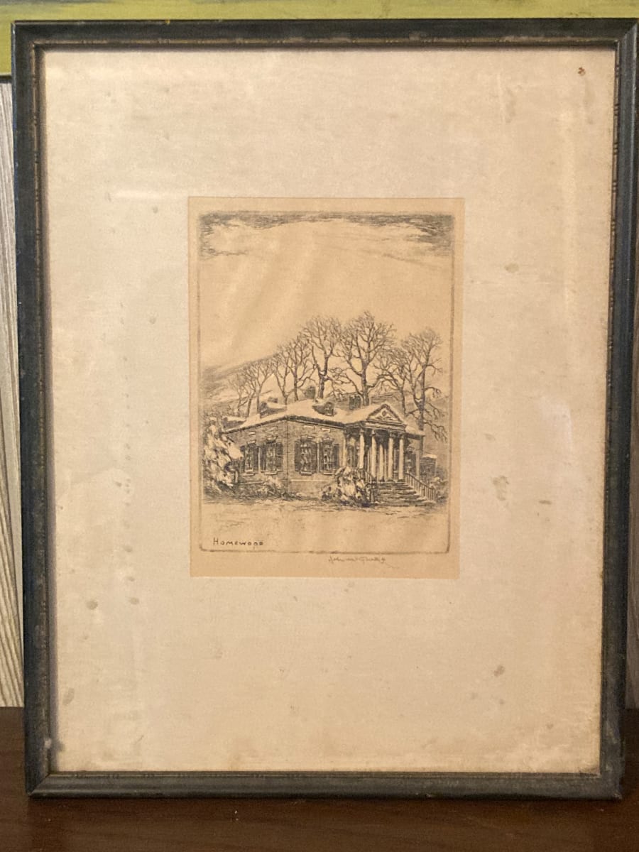 etching of a house 