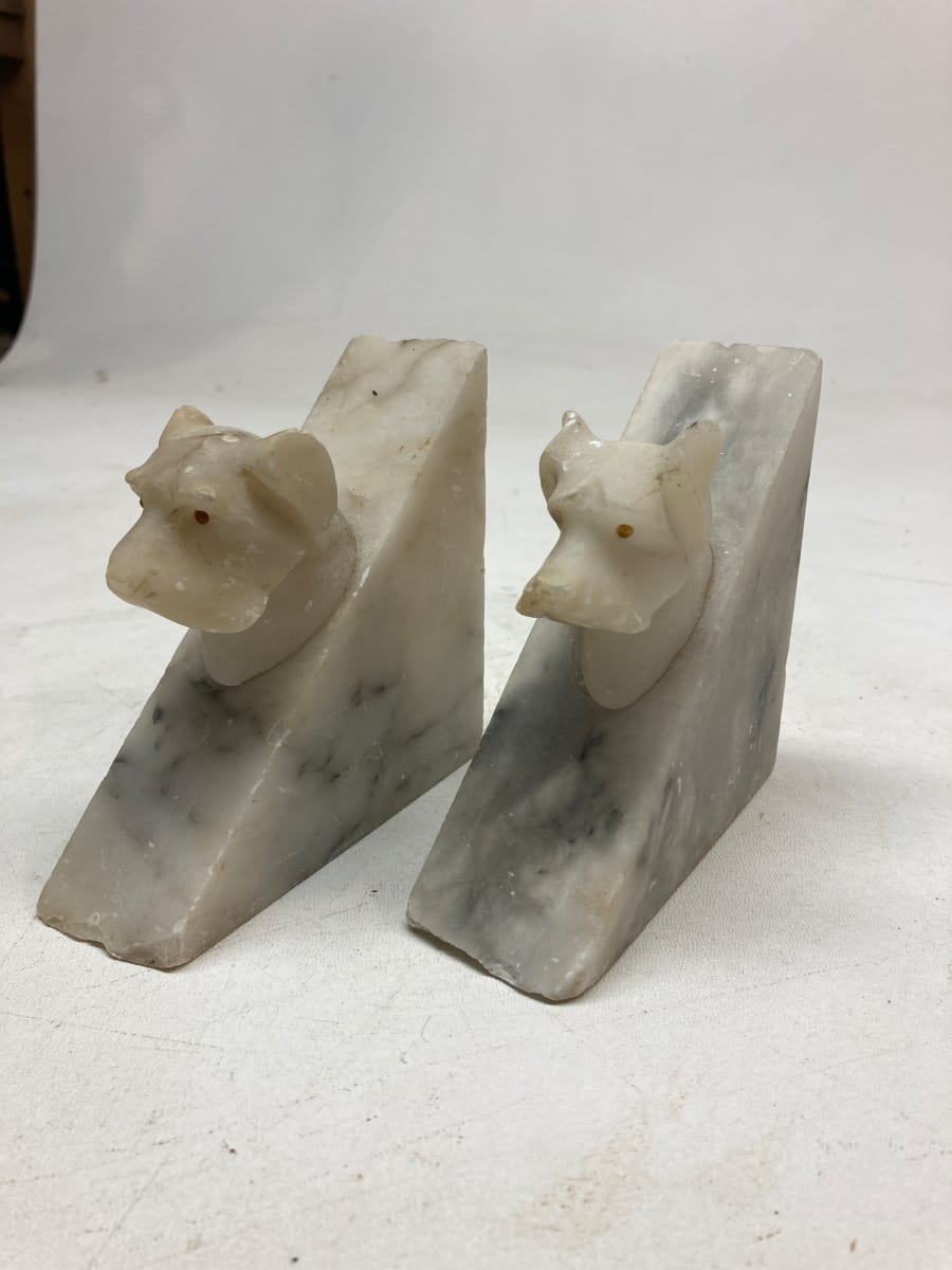 pair of alabaster dog bookends 