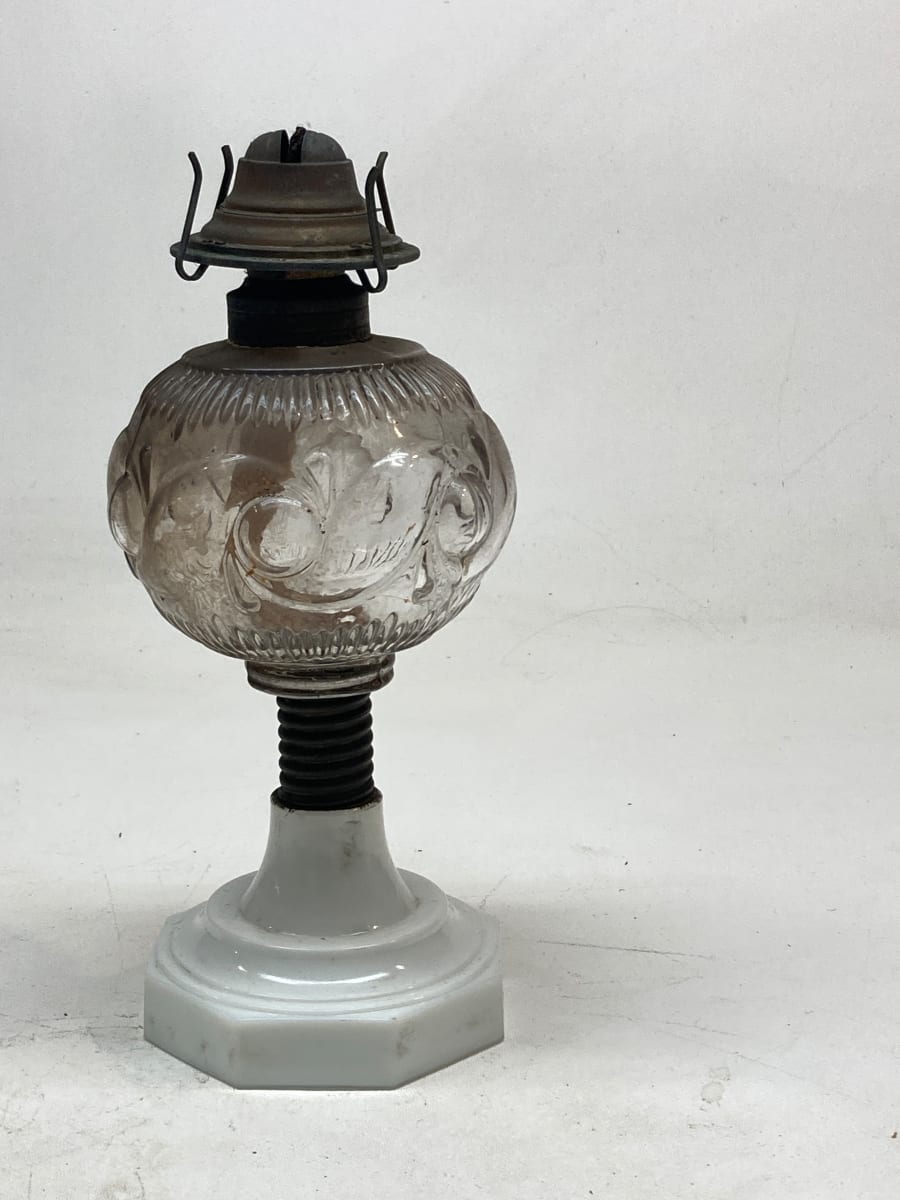 milk glass kerosene table lamp 