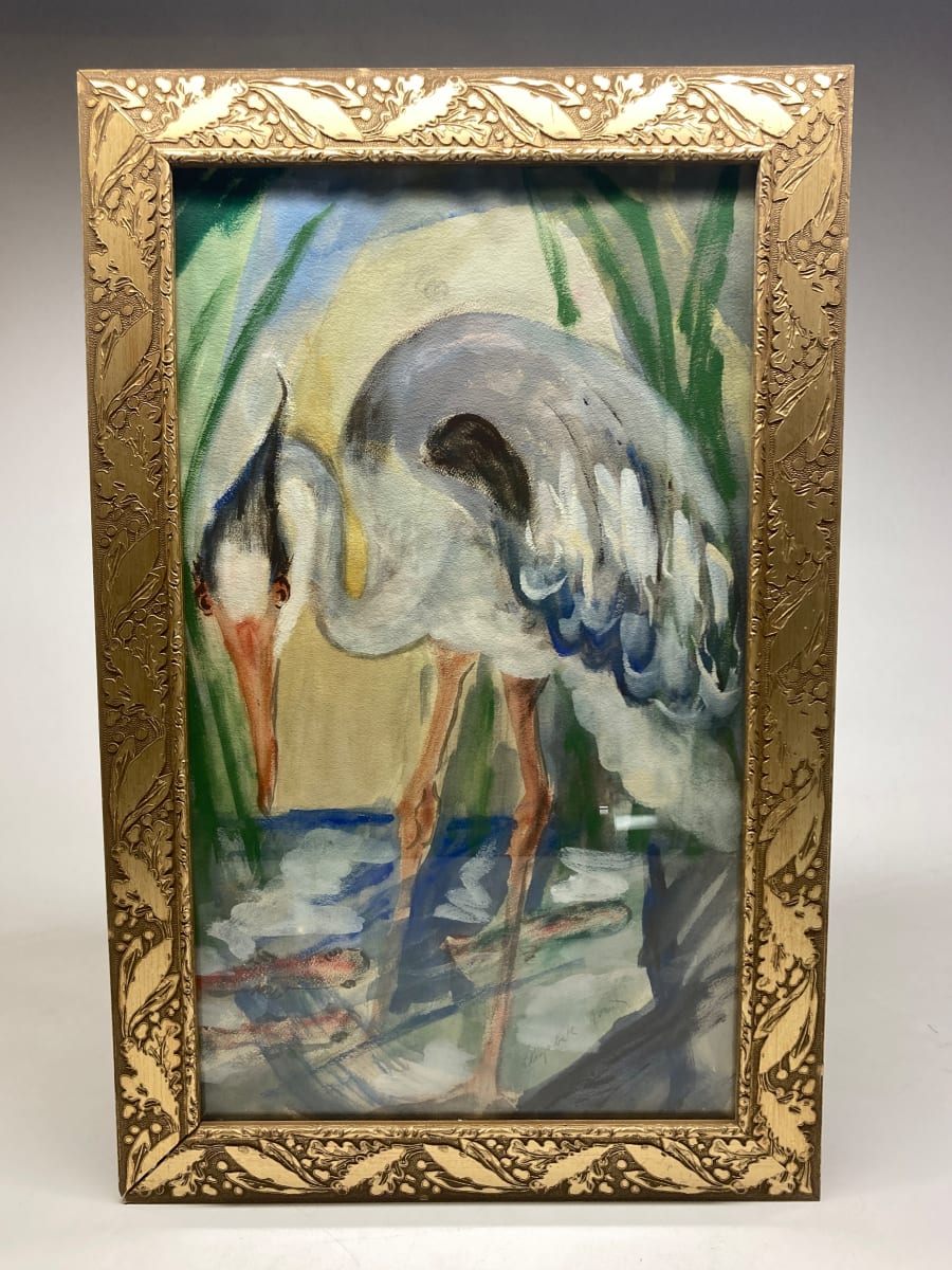 framed Elizabeth Grant  watercolor Heron 
