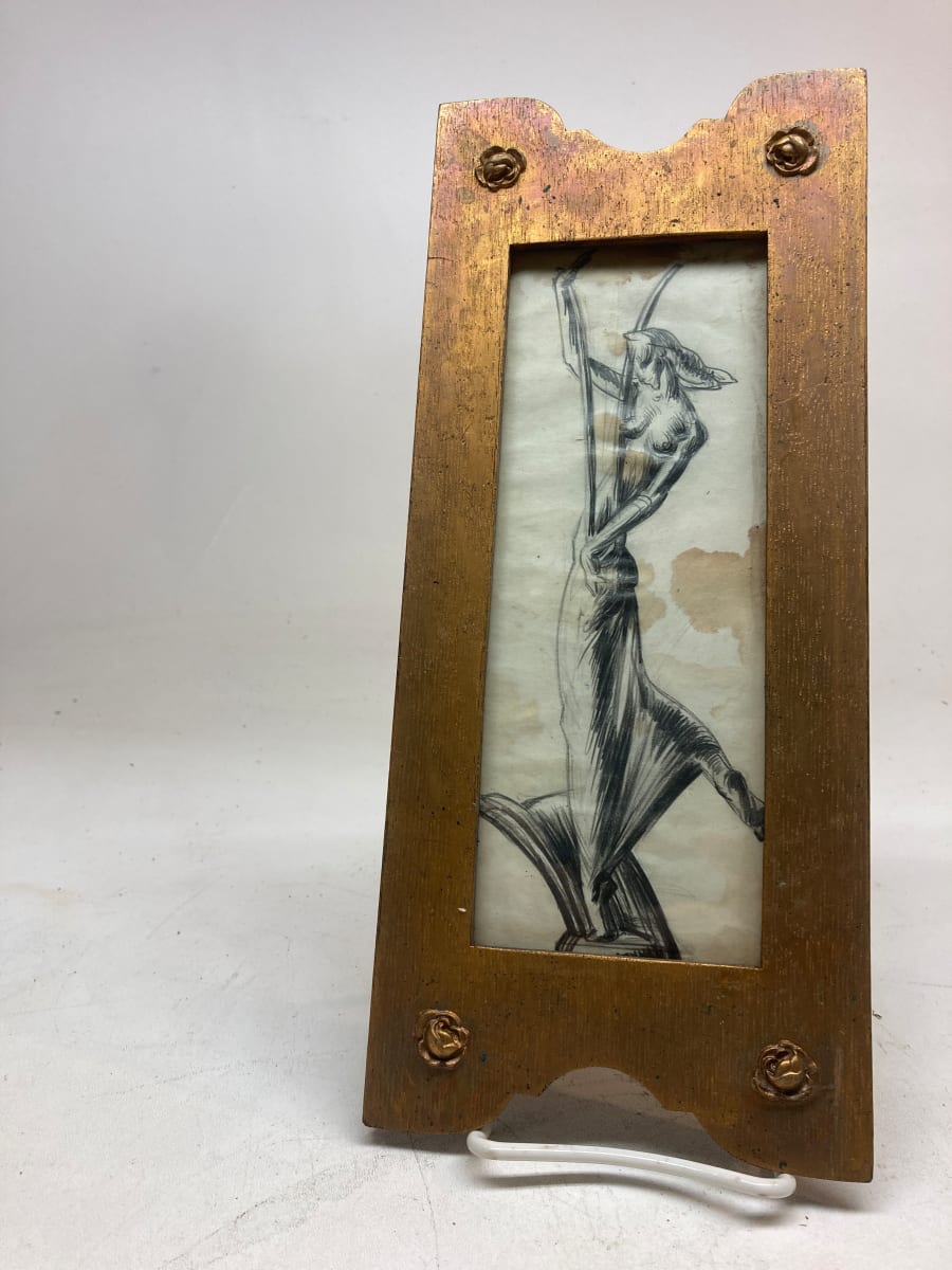 Framed original Art Deco drawing in vintage frame 