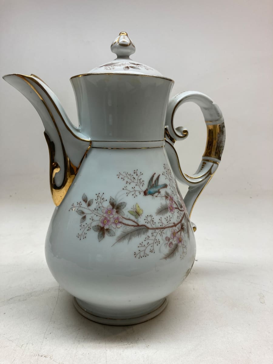 large hand decorated porcelain coffee pot, Image 4.