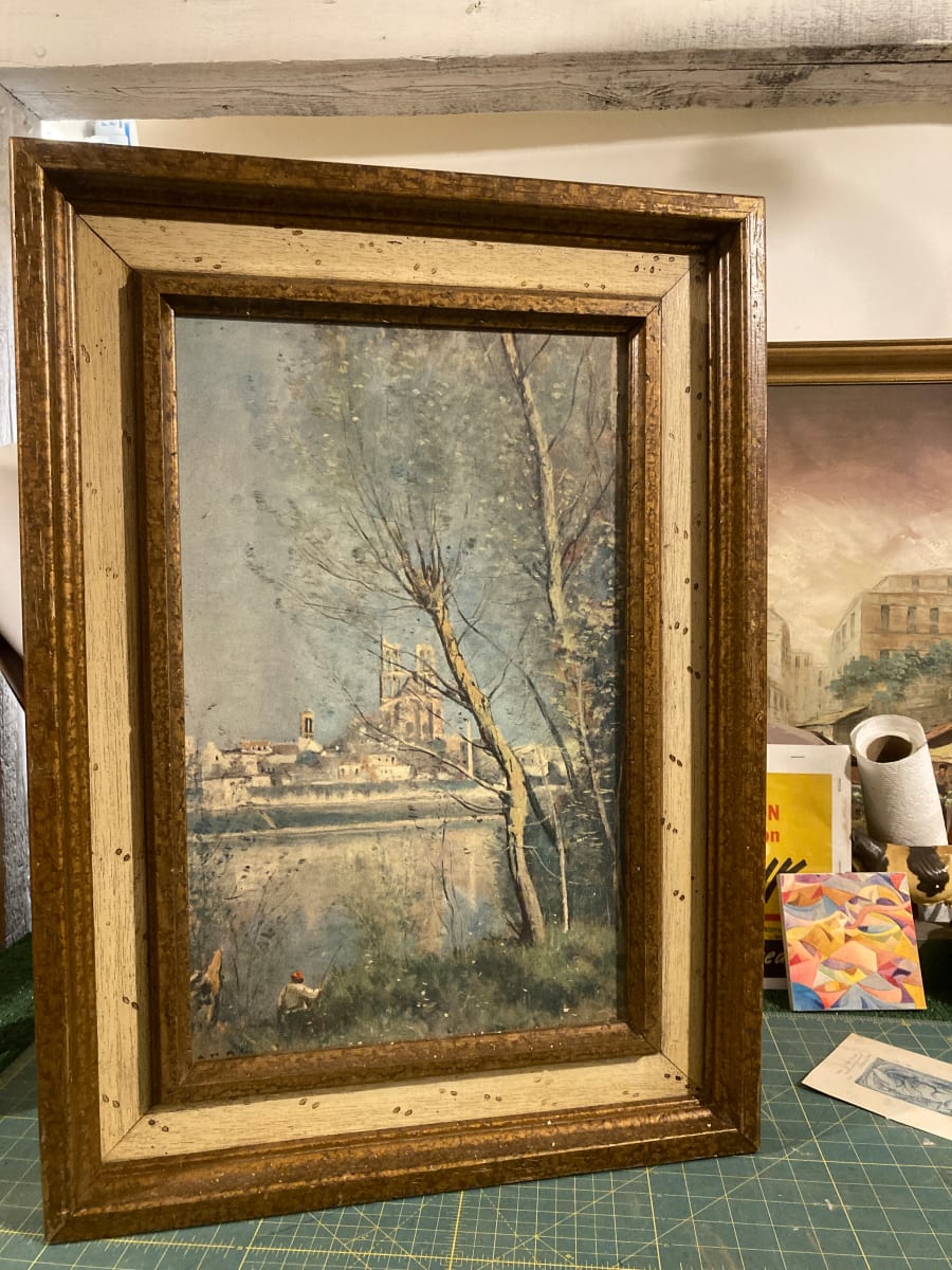 Framed lithograph of a French landscape by Corot 