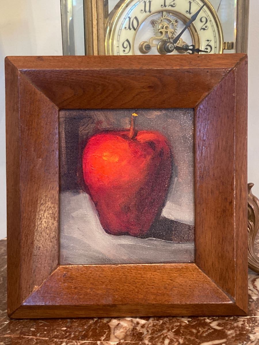 Framed oil painting of an apple 