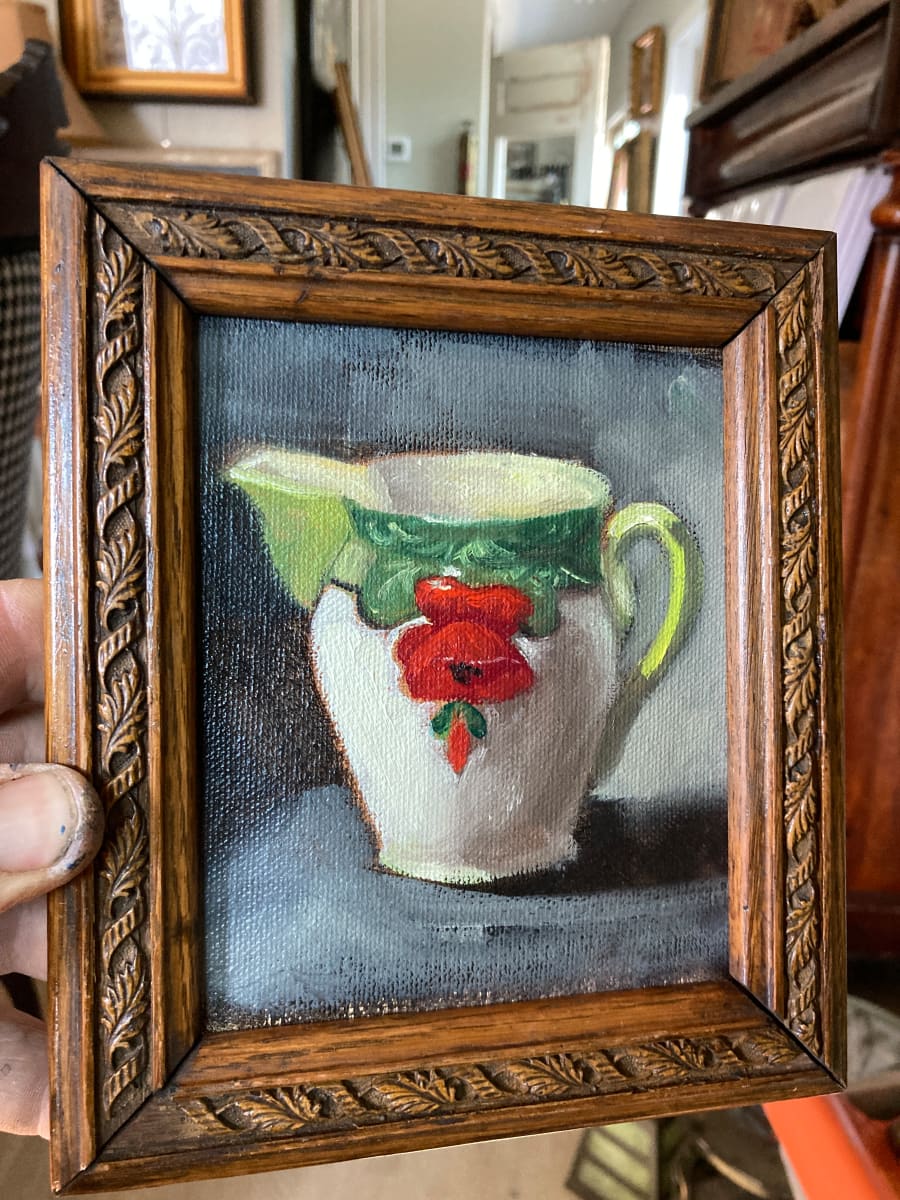 Framed porcelain creamer painting on canvas 