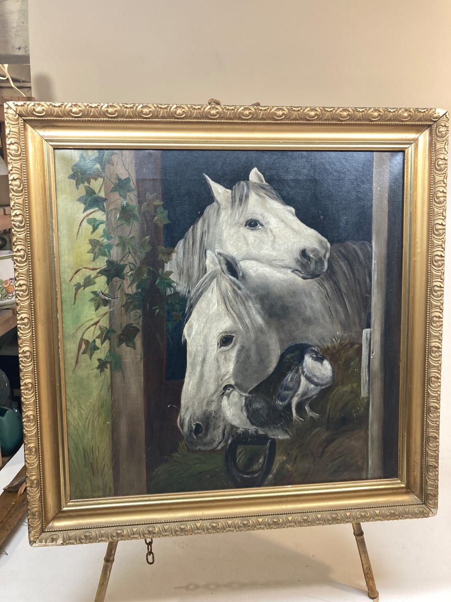 Painting of 2 white horses 