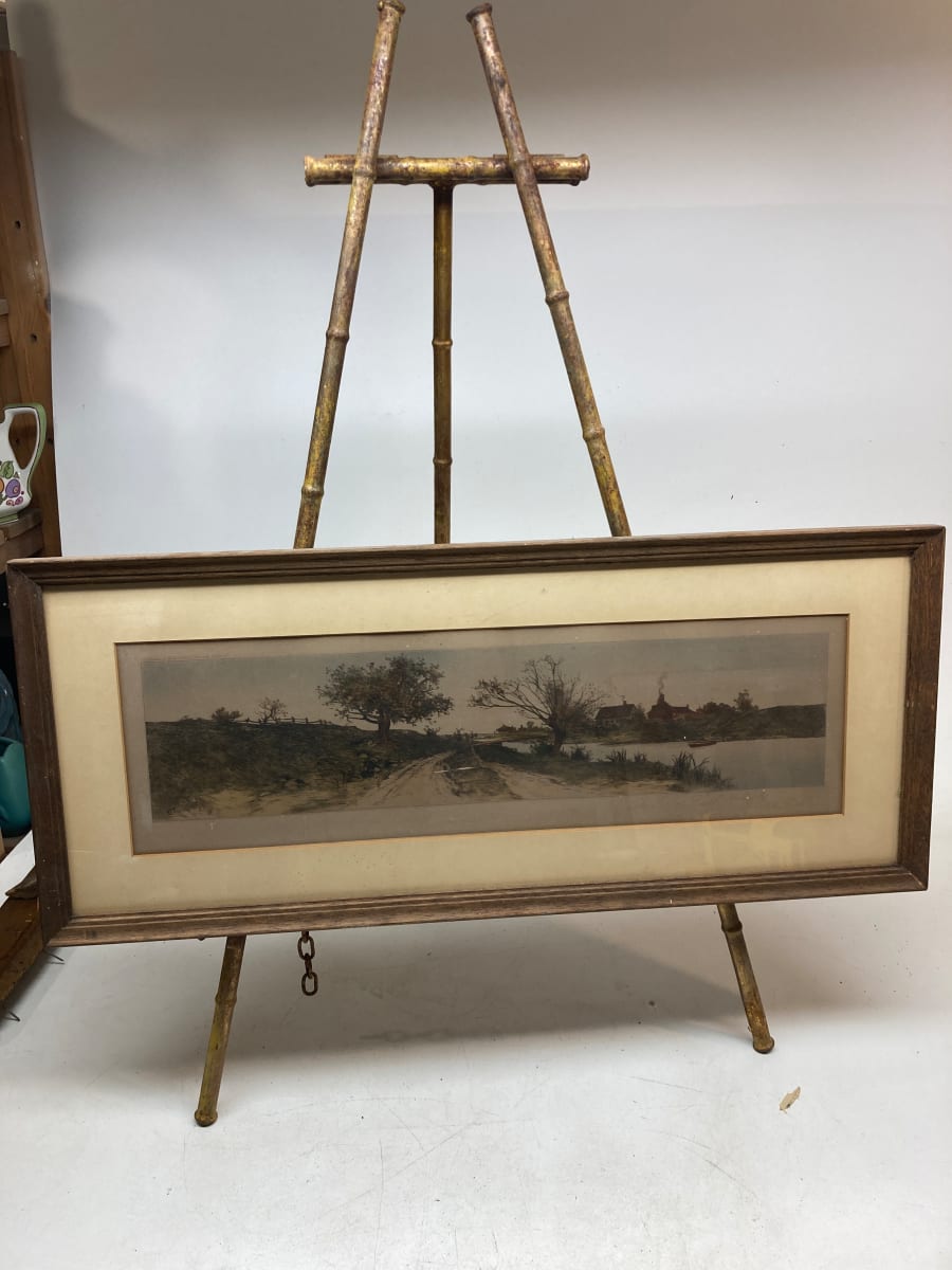 framed engraving of horizontal landscape 