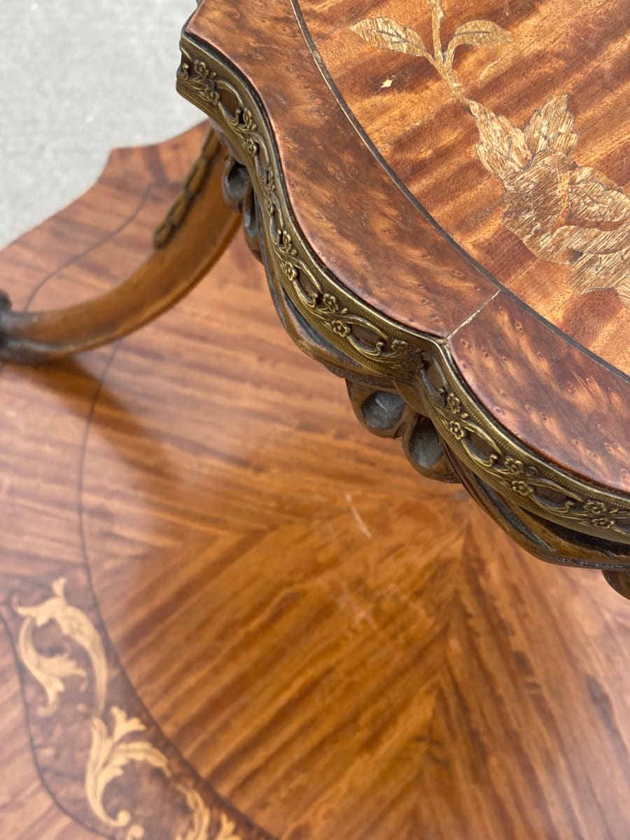 2 tiered inlaid satin wood table 