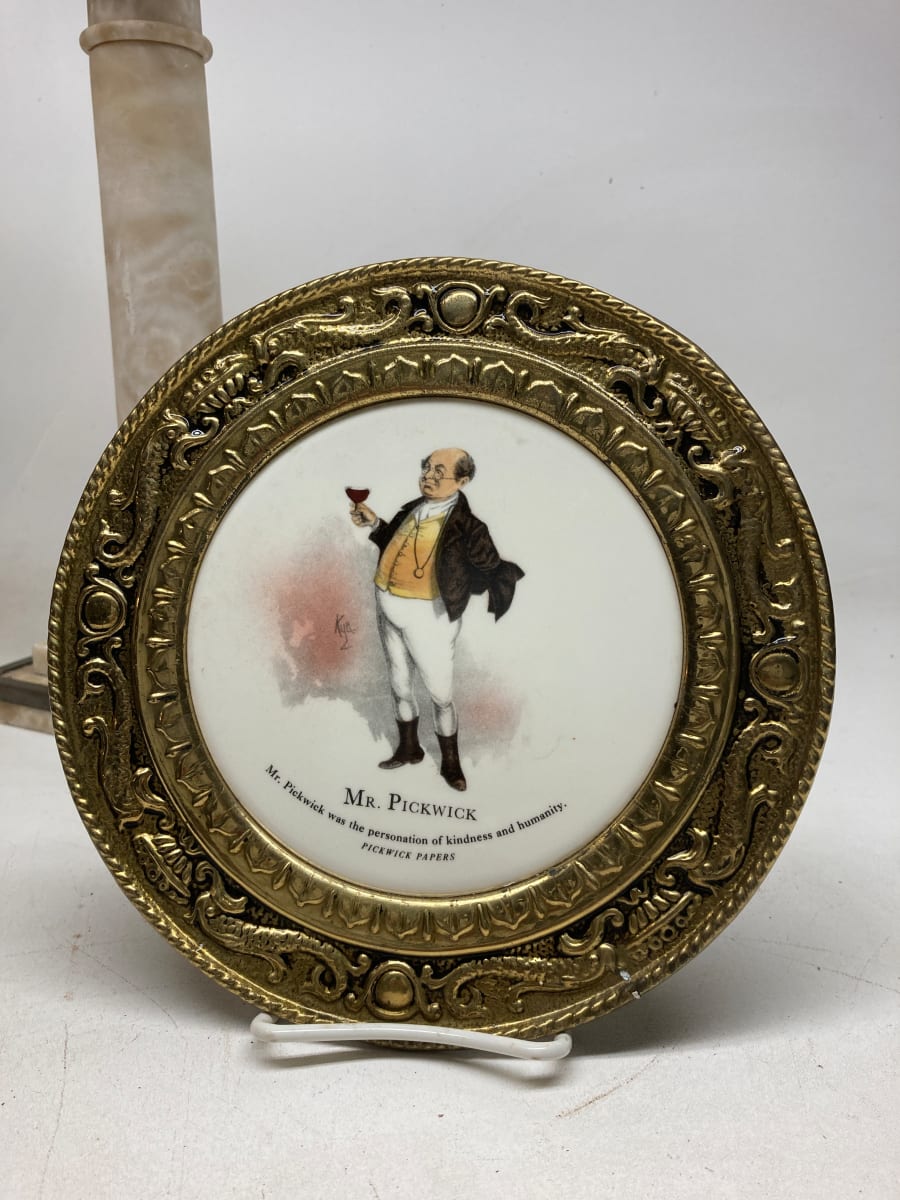 Pickwick papers porcelain plate with brass edging 