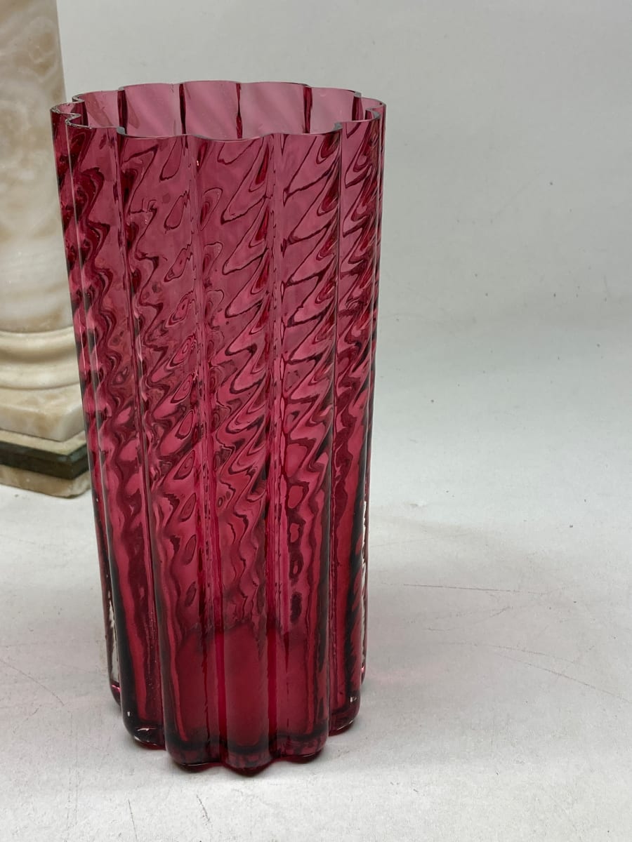 Tall cranberry hand blown art glass vase 