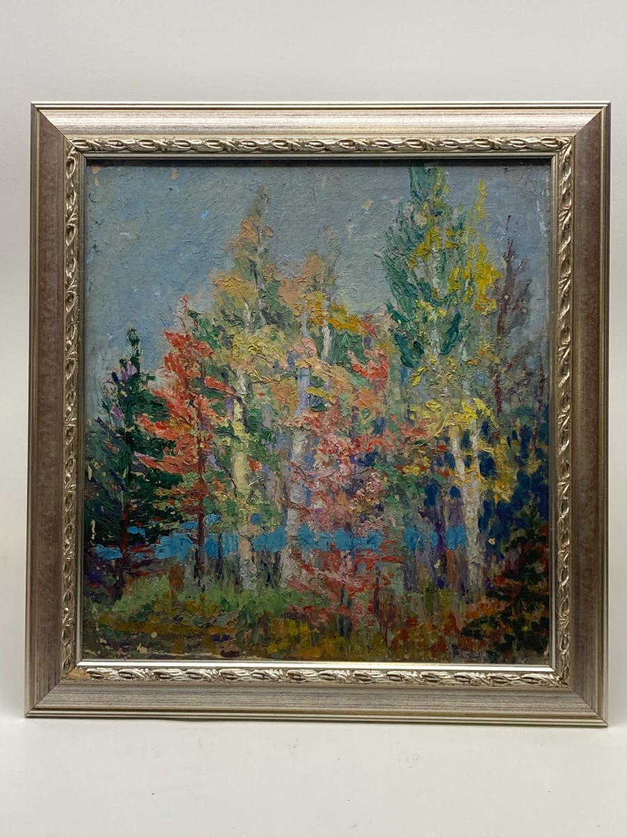 Original framed painting on board by Mary Alice Higgy landscape autumn trees 