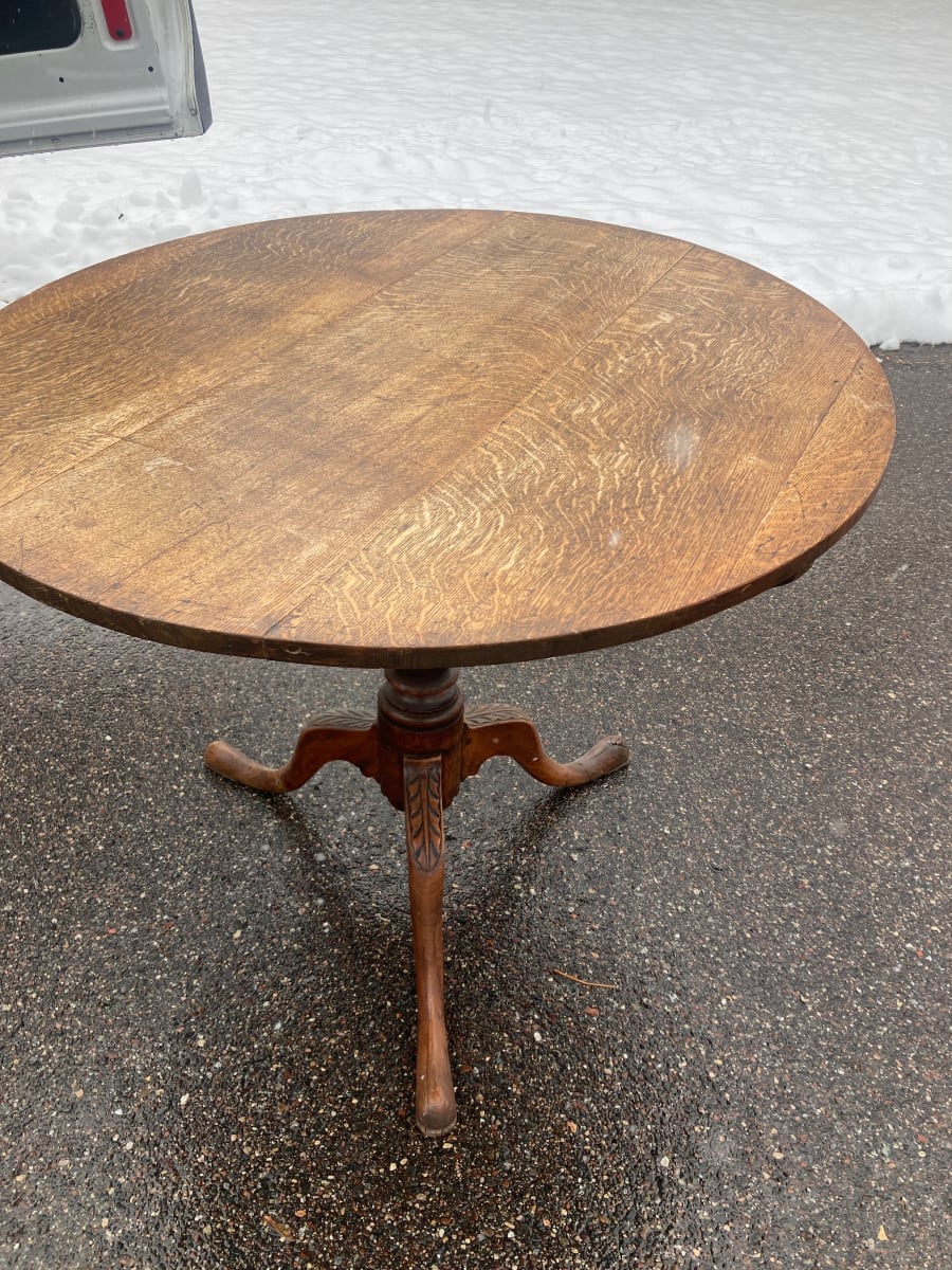 19th century 1/4 sawn oak round flip top table from the collection of
