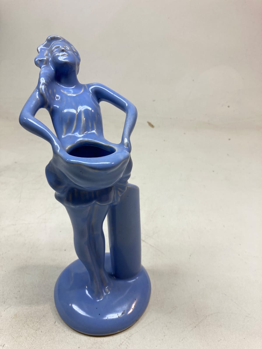 blue female figural planter pottery bud vase 