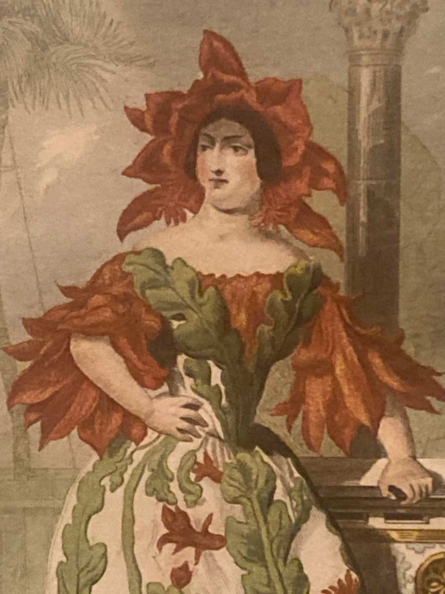 hand painted engraving of Flower people 
