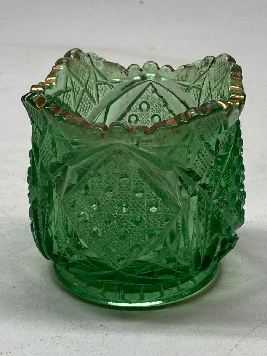 Green Victorian glass toothpick holder, Image 2.