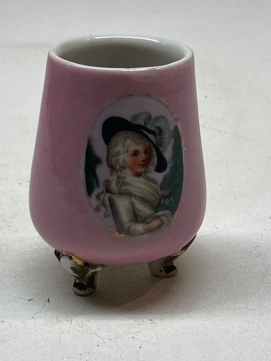 Small porcelain toothpick holder with pink 