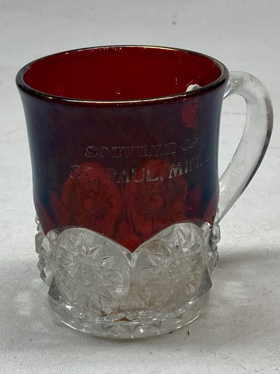 Ruby flashed St. Paul souvenir glass mug 