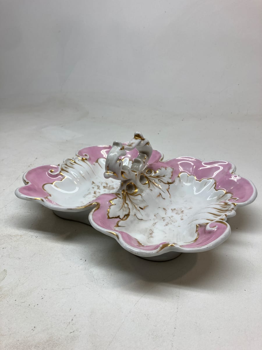 Victorian porcelain pink and white serving dish 