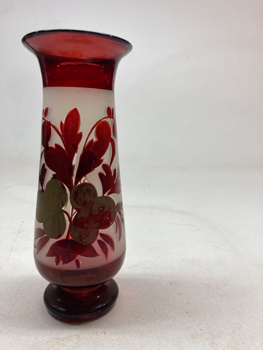 ruby flashed floral vase 