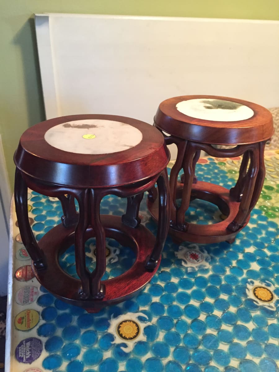 Asian rosewood and marble small stand 