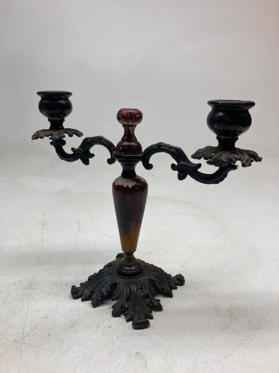 metal and wood candlestick 