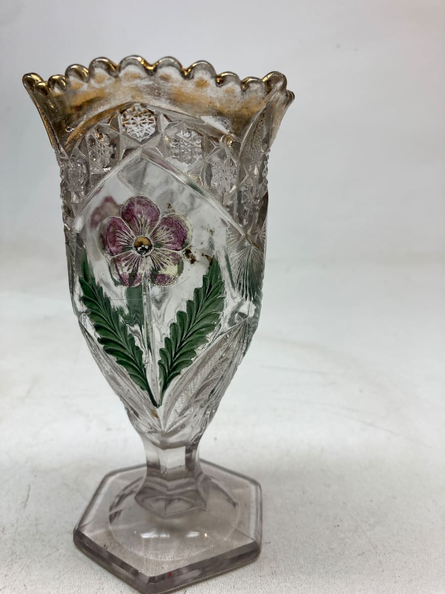 hand painted pressed glass vase, Image 2.