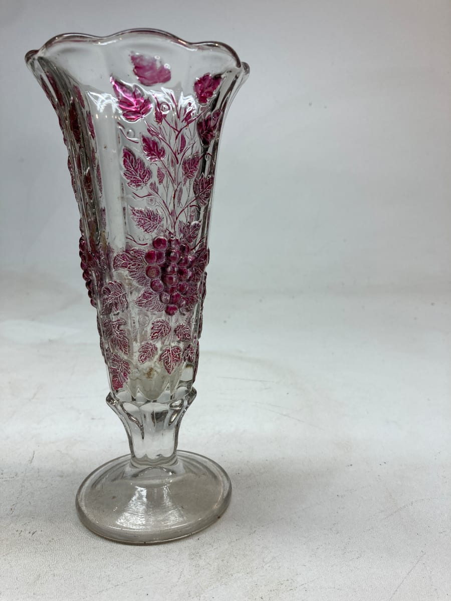 hand painted pressed glass vase with red, Image 2.