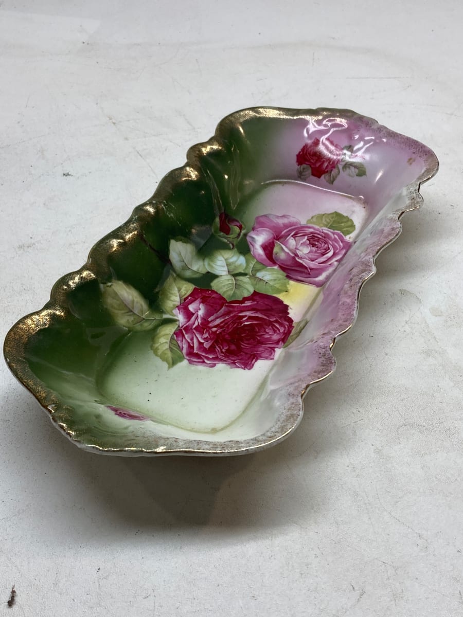 hand painted porcelain floral celery dish 