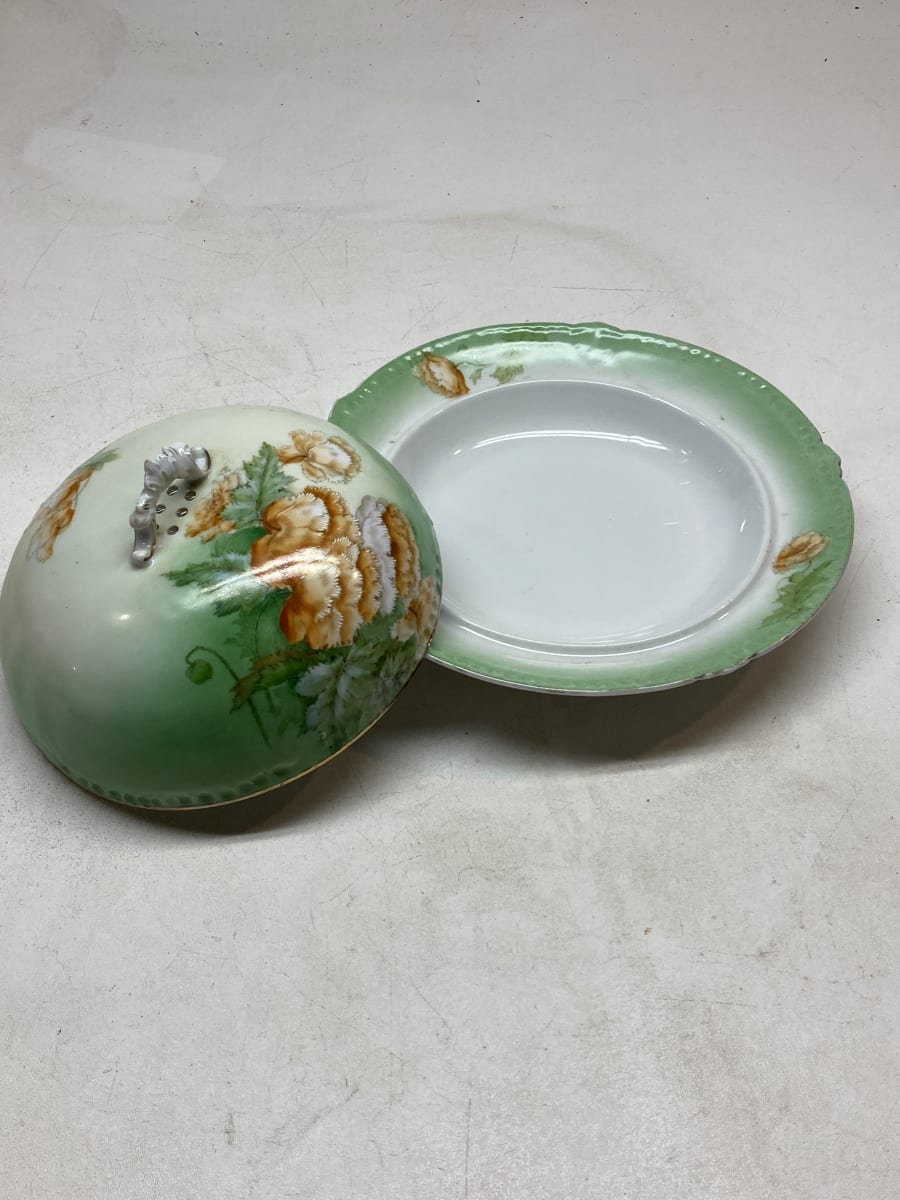 Hand painted covered porcelain serving dish 
