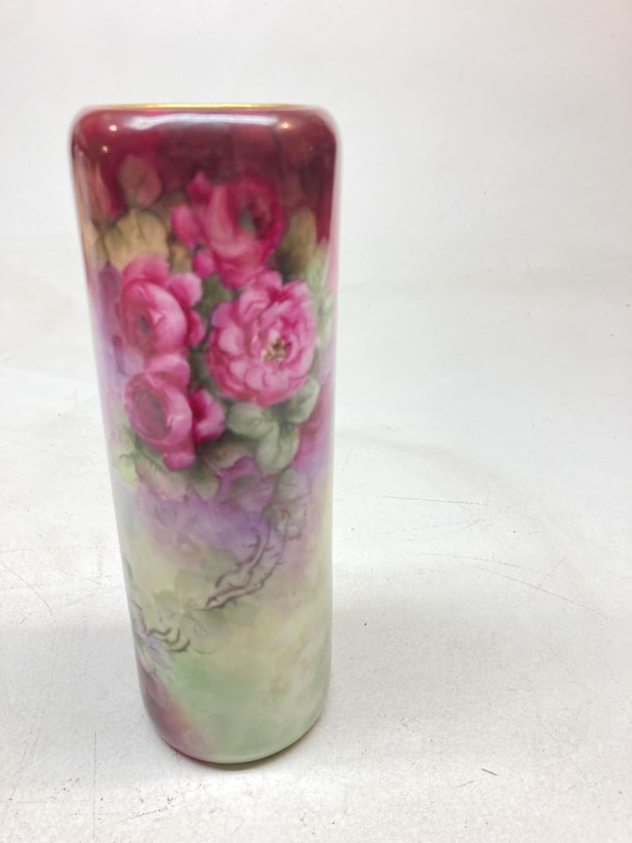 hand painted narrow porcelain rose vase, Image 2.