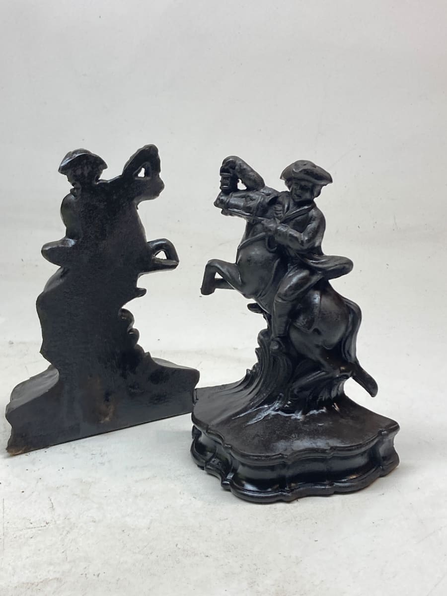 pair of horse rider metal bookends 