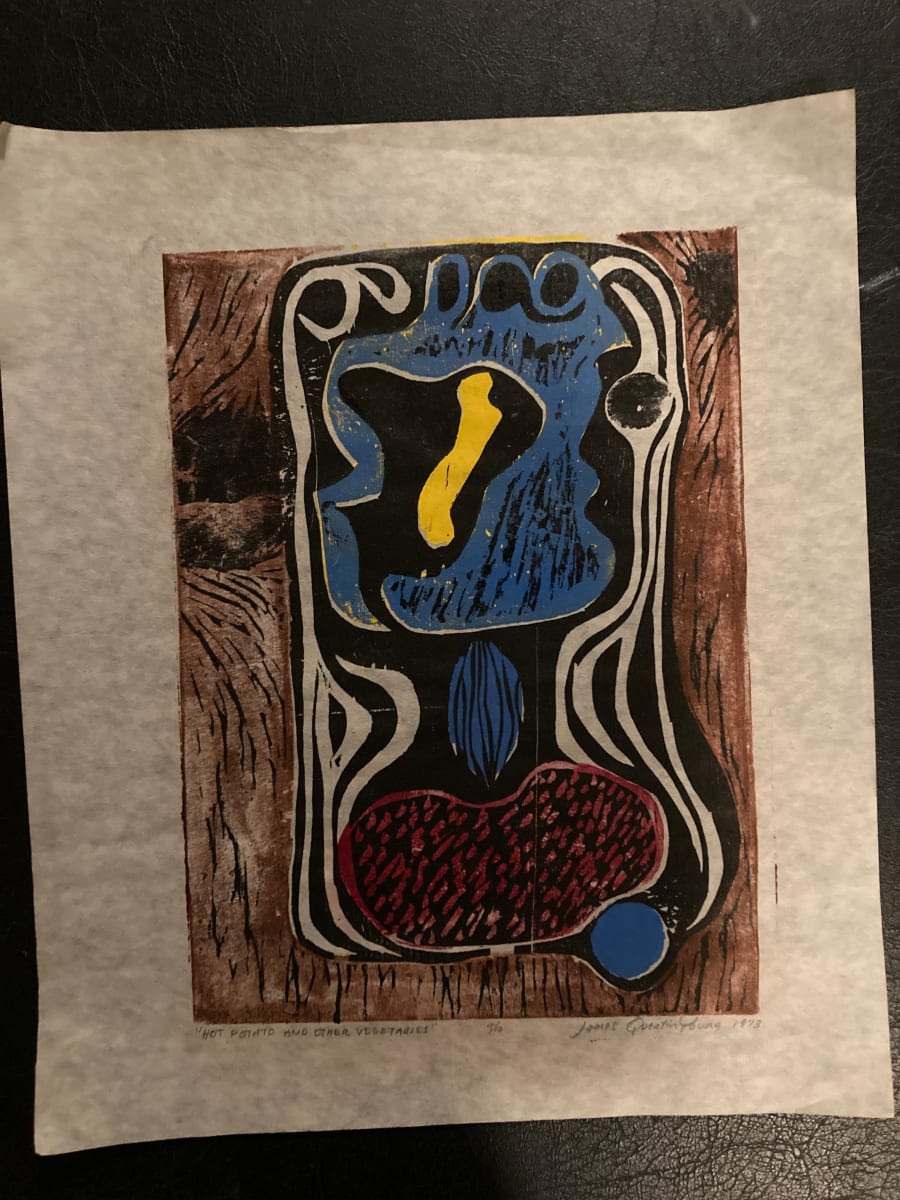 "Hot Potato" hand colored woodblock by James Quentin Young 