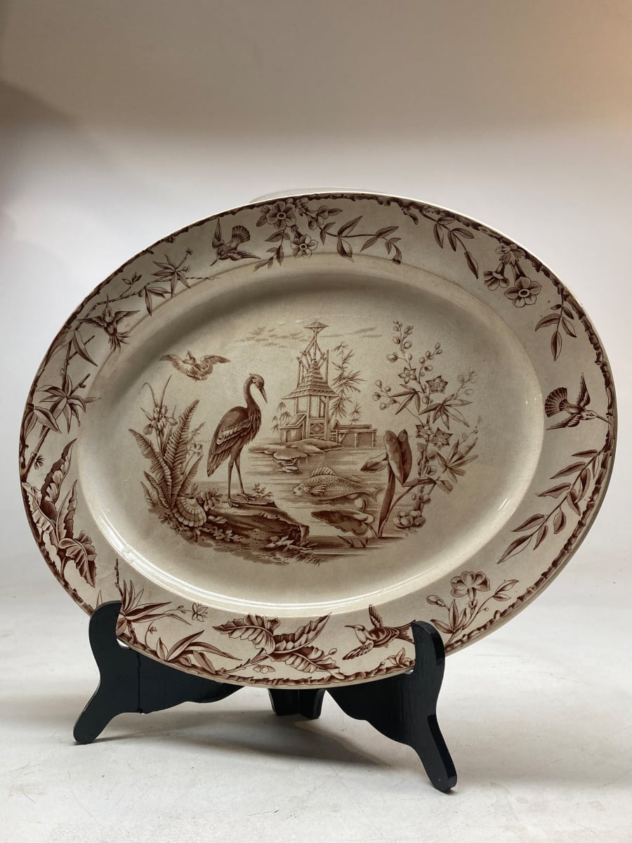 Large Indus serving platter with hummingbirds and herons 