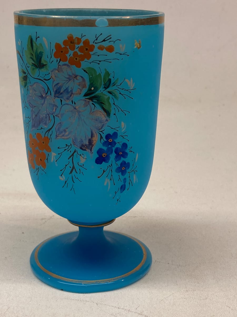 victorian glass vase with enameled flowers 