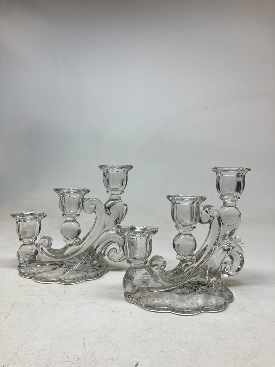 pressed glass candle sticks 