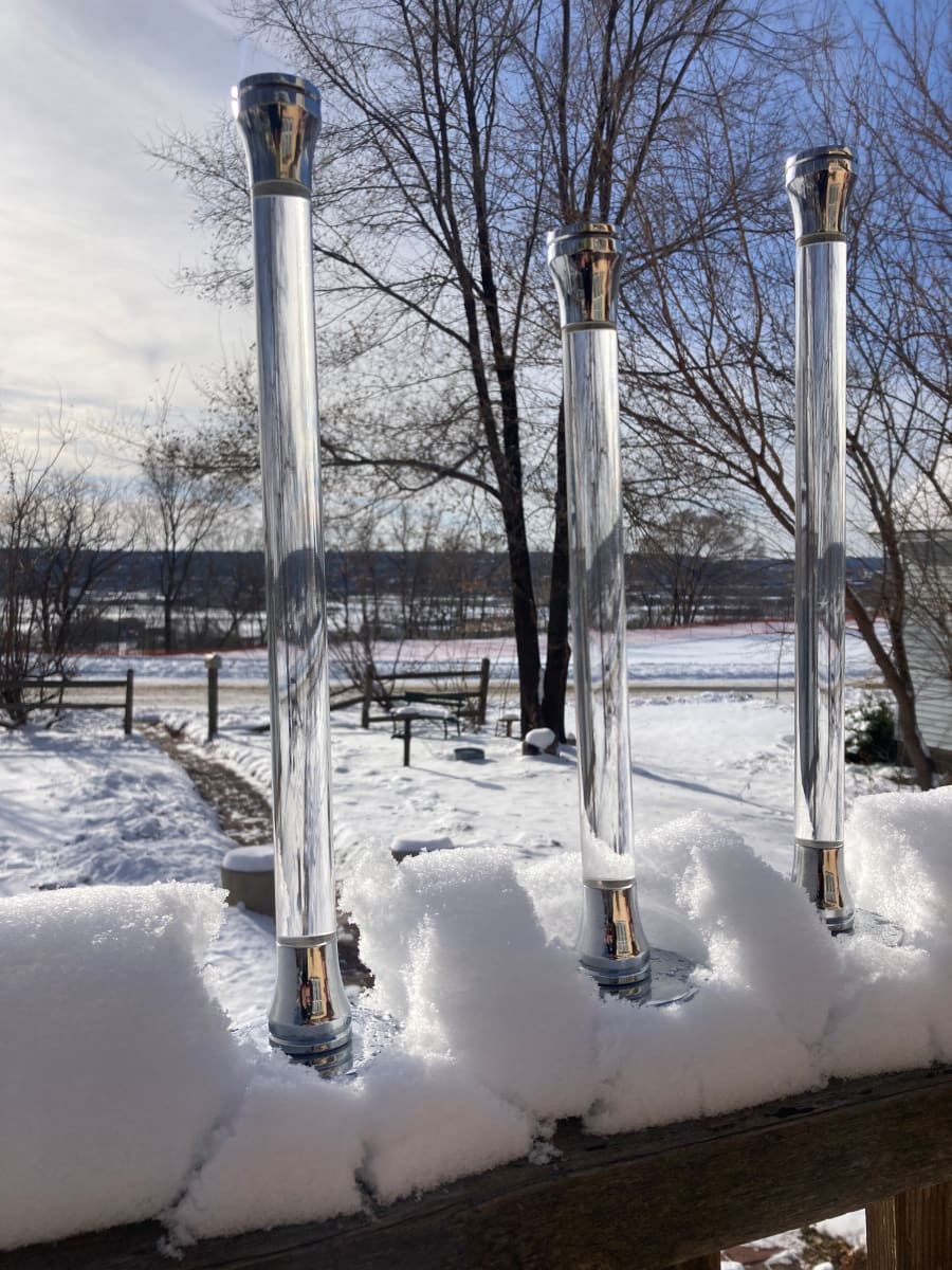 set of 3 lucite and chrome candlesticks 