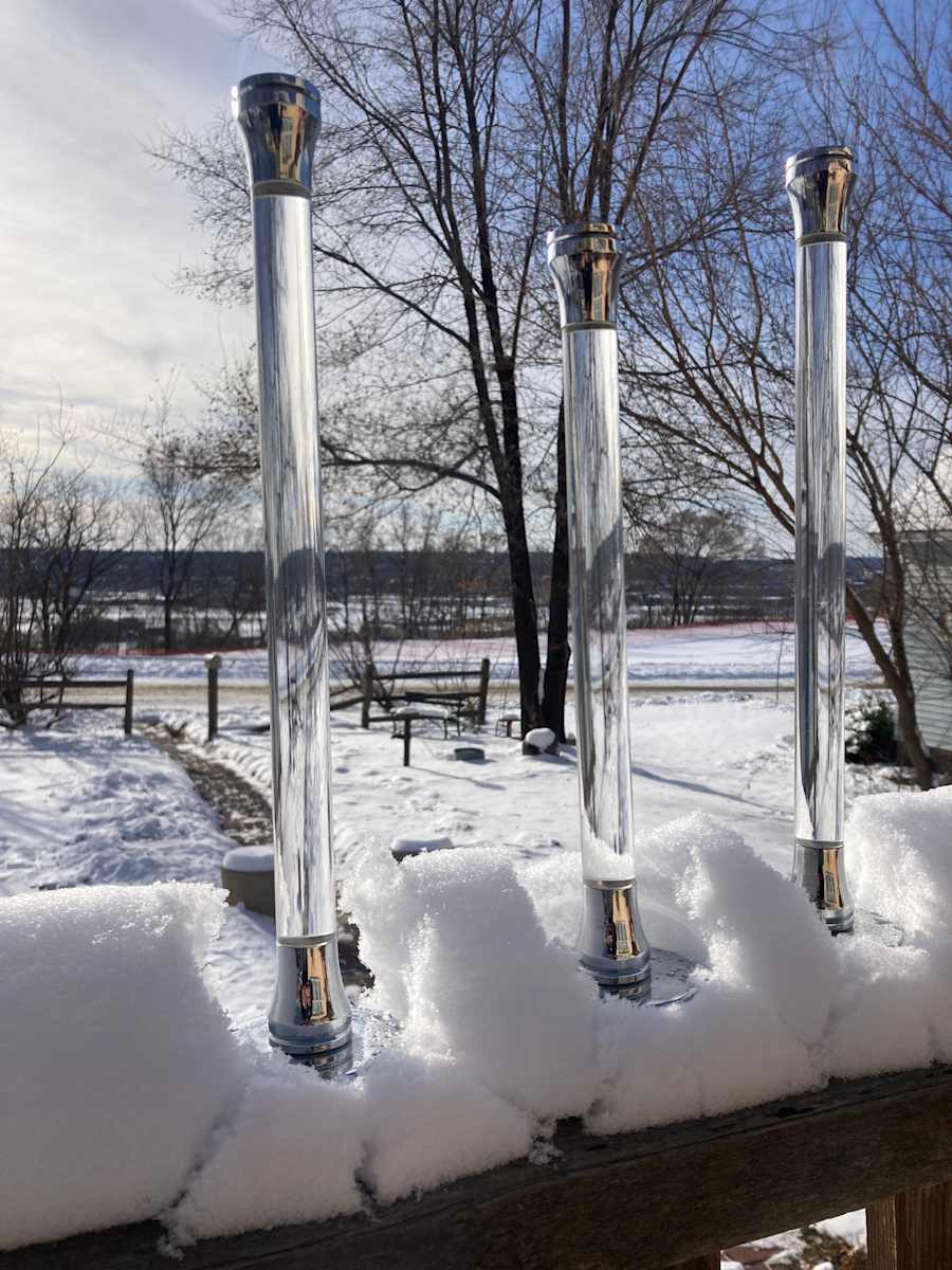 set of 3 lucite and chrome candlesticks, Image 1.