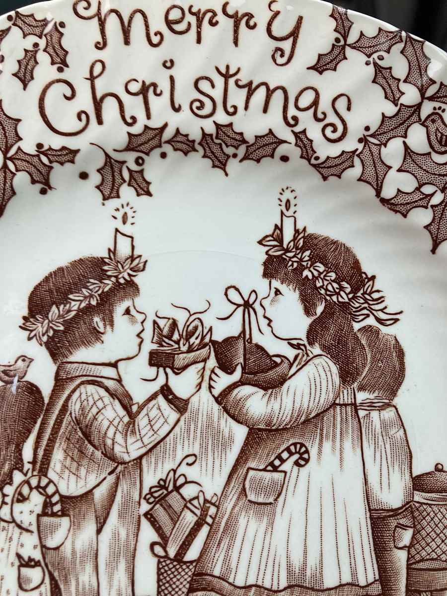 Christmas transfer ware plate ~ 1986, Image 1.