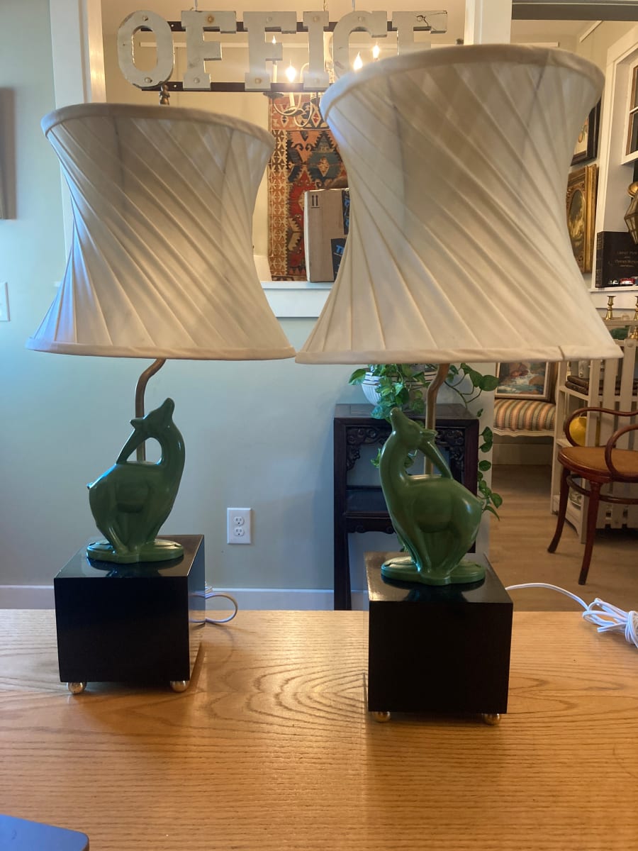 Pair of Art Deco ibex table lamps 