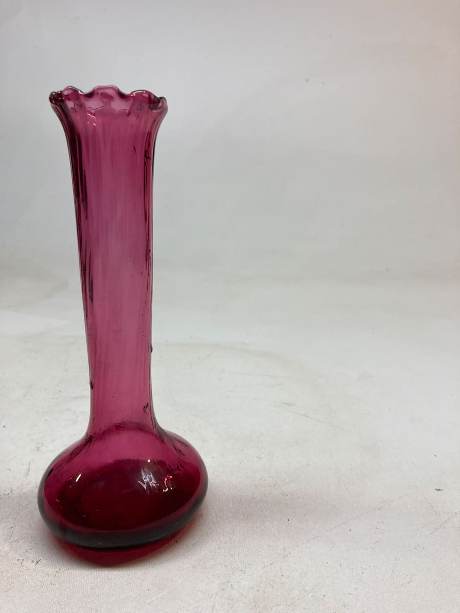 Cranberry glass bud vase, Image 2.
