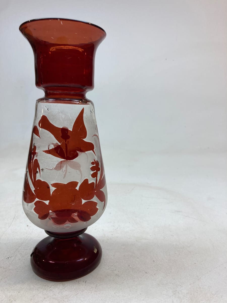 Victorian ruby cut to clear vase 
