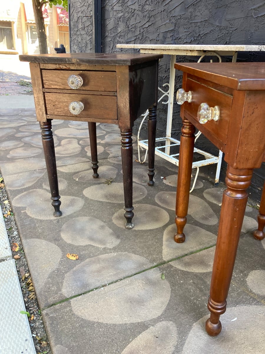 Small double drawer table with large glass knobs 