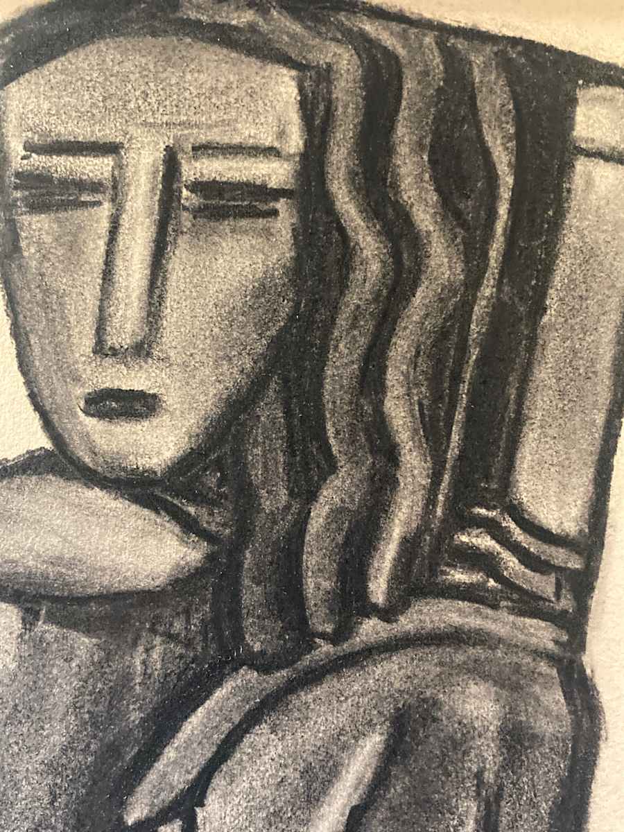 Original charcoal of Art Deco woman 